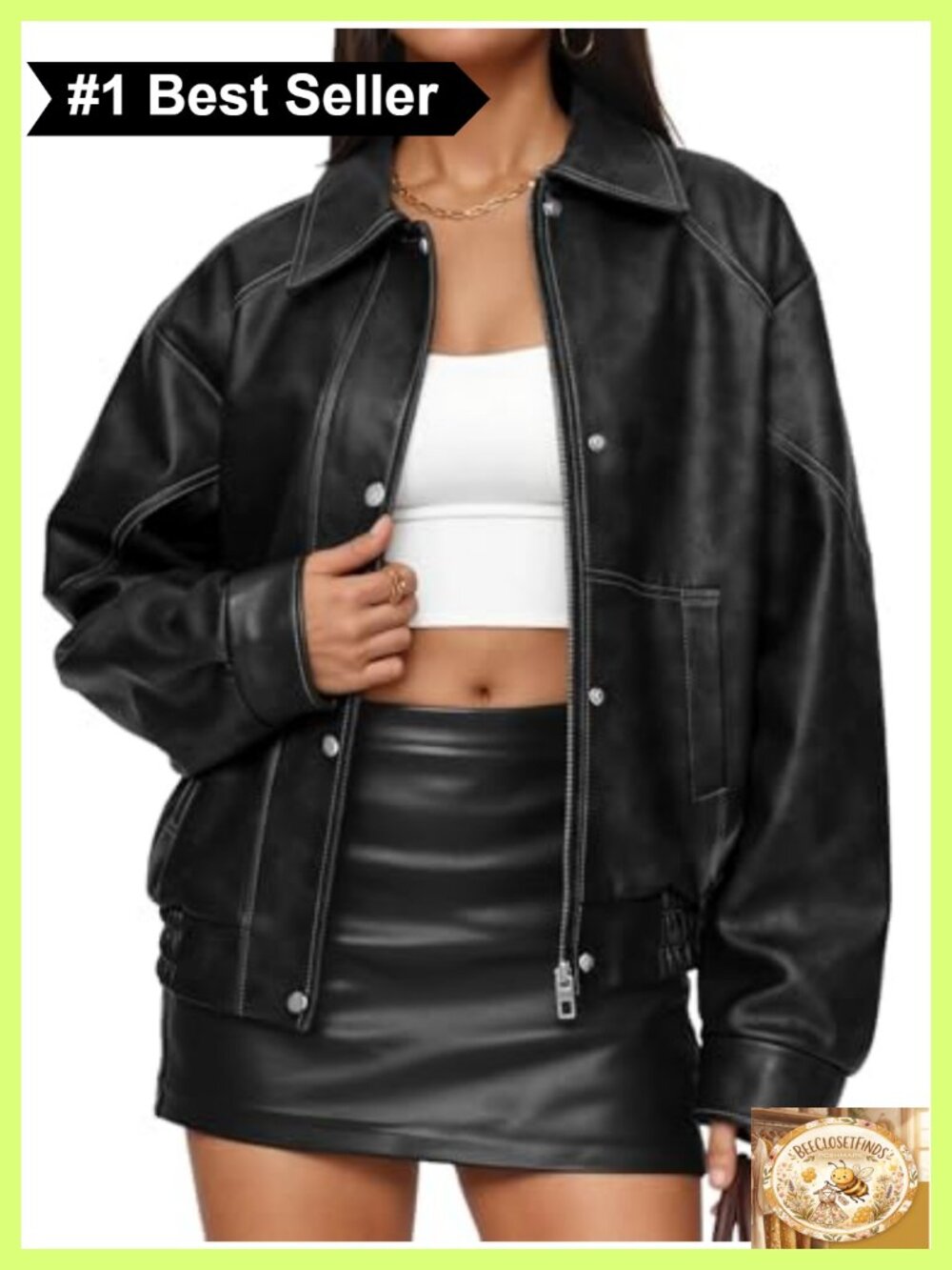 Oversized Faux Leather Jacket Zip Up Moto Biker Bomber Coat
